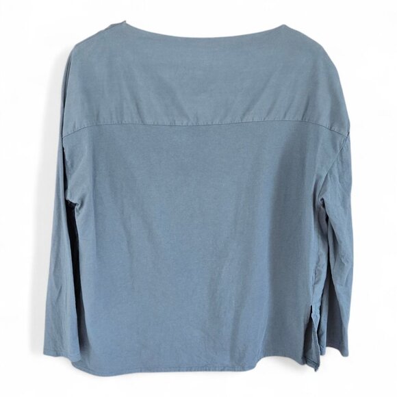 Zara Womens Cotton Long Sleeve Top Size S Blue Boat Neck Side Slit Hem - Picture 2 of 7